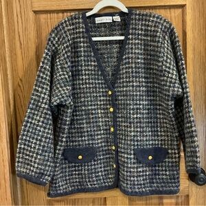 Vintage Summit Hill wool-blend cardigan navy tweed gold buttons XL